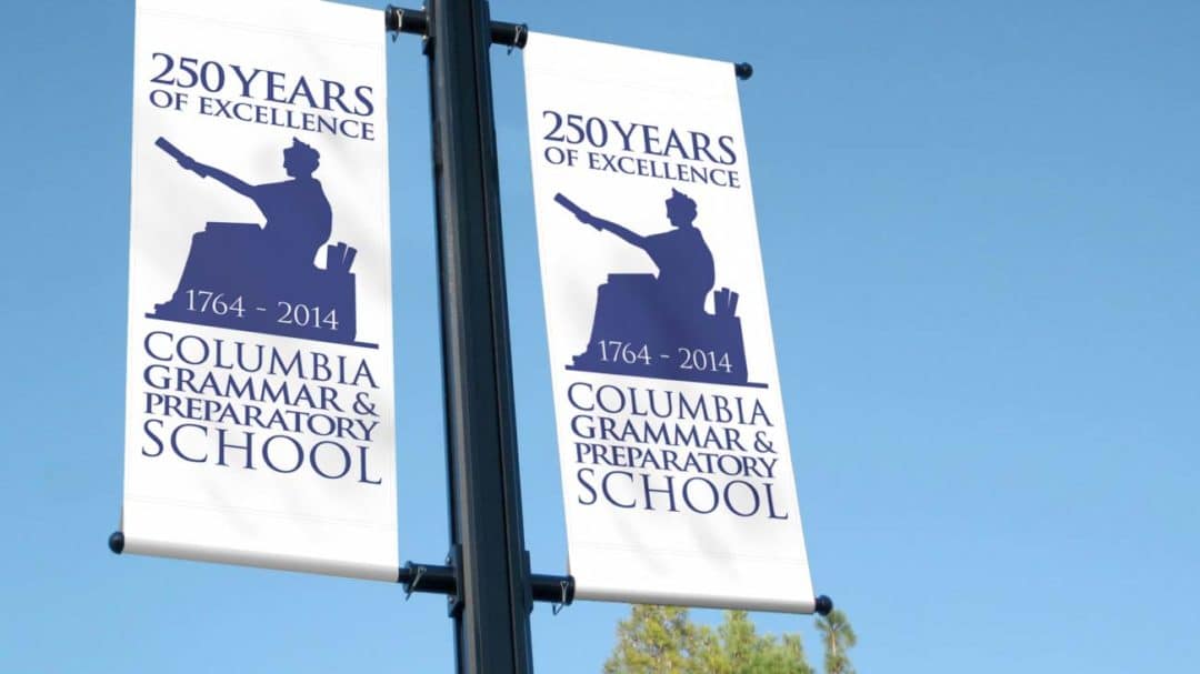 cgps-lamppost Columbia Grammar 250th anniversary lamppost banners — NYC street signage installation
