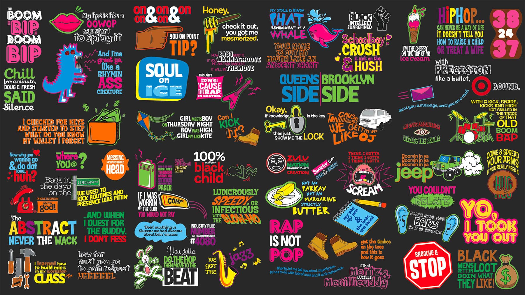 target-q-tip-lyric-wall Target × Q-Tip lyric wall covered in colorful hip-hop lyrics