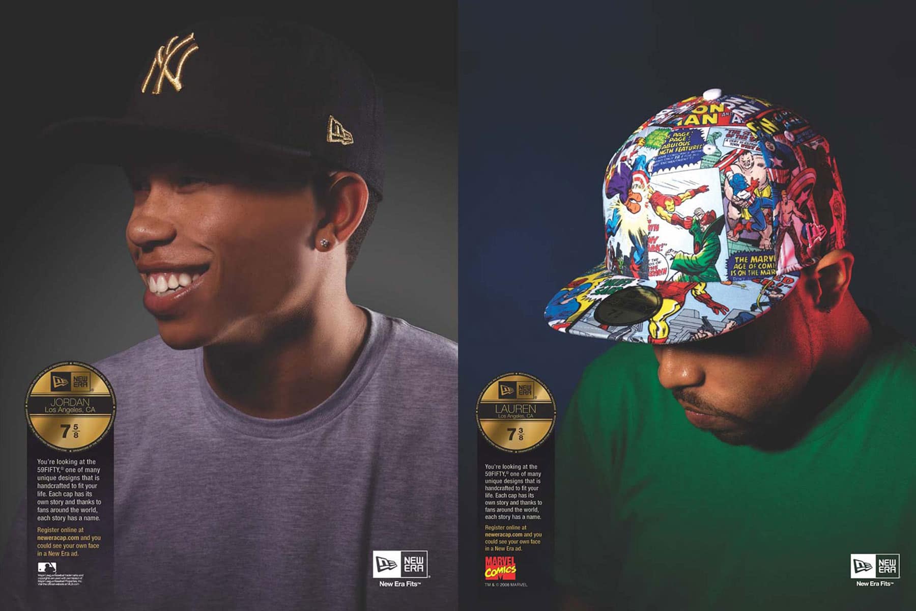 new-era-59fifty-cap-ads Two New Era 59FIFTY cap ads with young men in fitted caps