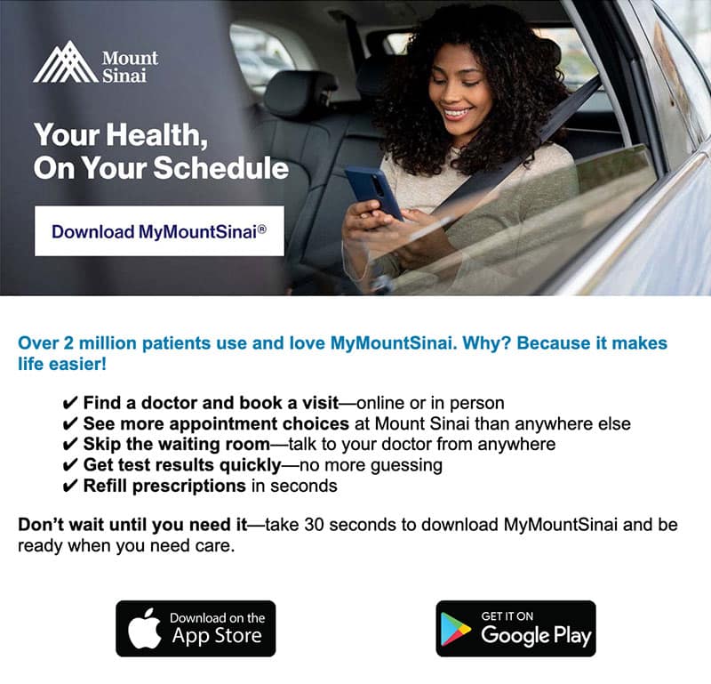 mount-sinai-email-3 MyMountSinai app email: 'Your health, on your schedule'