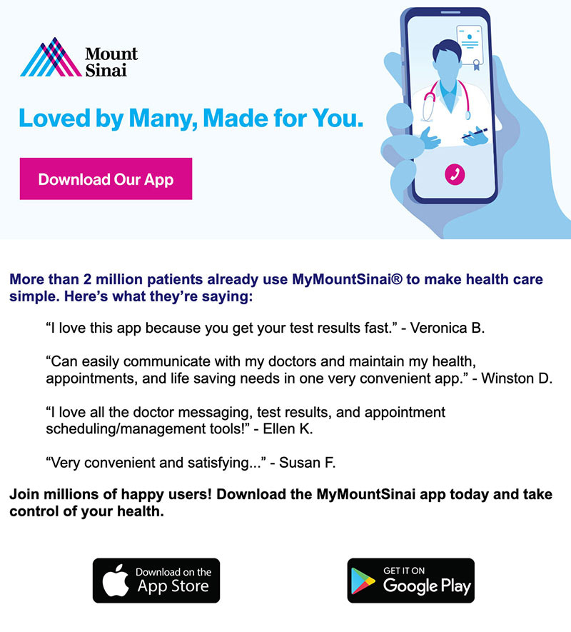mount-sinai-email-2 MyMountSinai app email: 'Loved by many, made for you'