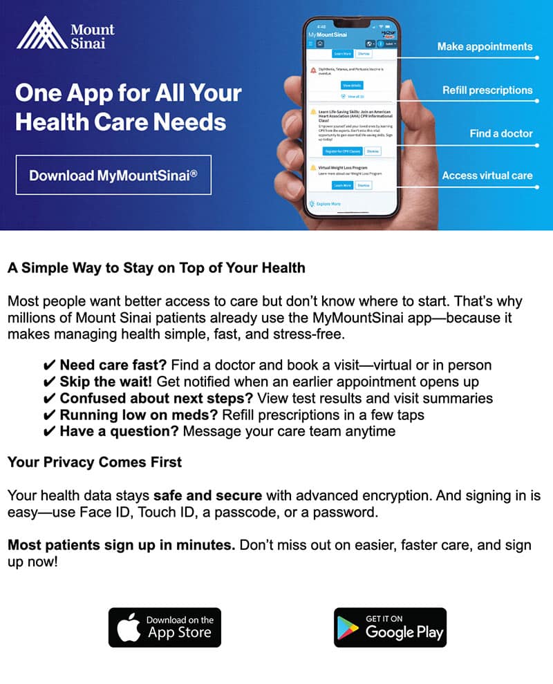 mount-sinai-email-1 MyMountSinai app email: 'One app for all your health care needs'